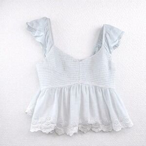 Hollister Smocked Peplum Top White Eyelet Flutter Sleeve Square Neck Women's M